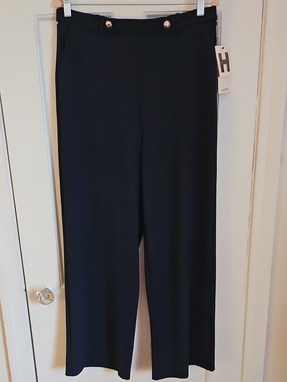 Harper Navy Wide-Leg High Rise Pants NWT with Gold Button Detail